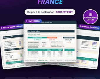 Kit Auto-Entrepreneur Excel — Suivi URSSAF, Modèle de Facture Conforme et Calculateur de Prix de Vente | 3 Tableurs Google Sheets