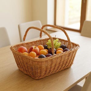 Weidenkorb mit zwei Griffen, rechteckige, handgeflochtene Küchenschale, rustikale Servierplatte für Brot und Gemüse, natürliches Tablett im Landhausstil