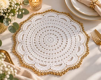 Set of 6 Handmade Crochet Placemats, Round Dining Table Decor, Elegant Table Mats