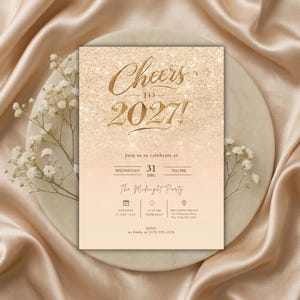 New Year’s Eve Party Invitation 2027,  Luxury 2027 Celebration Invite, Editable Digital Template