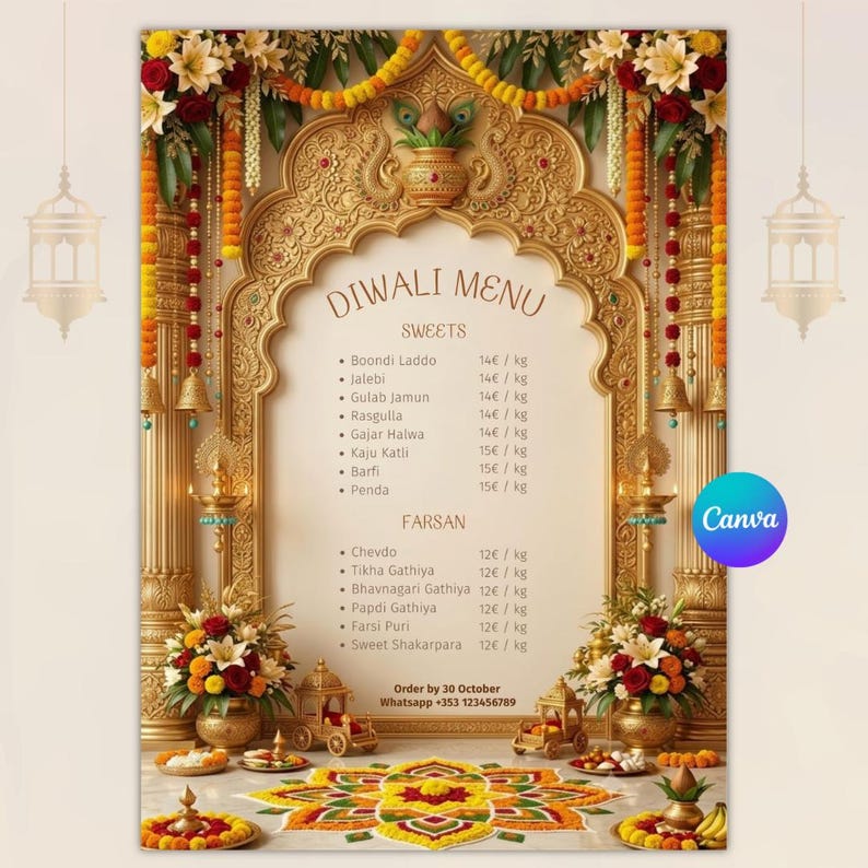 Editable Diwali Flyer Template, Indian Menu, Canva Business Flyer ...