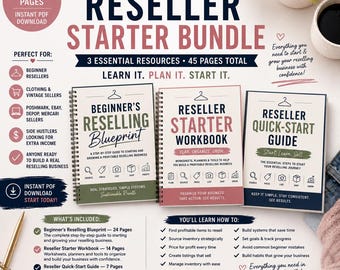 Återförsäljarstartpaket | Hur man börjar sälja kläder | Guide, arbetsbok och snabbstarts-PDF för återförsäljning | 45 sidor