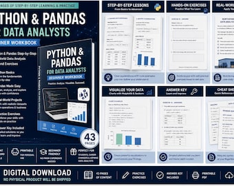 Python & Pandas for Data Analysts Beginner Workbook | Data Analysis Practice Exercises | Python Digital Download