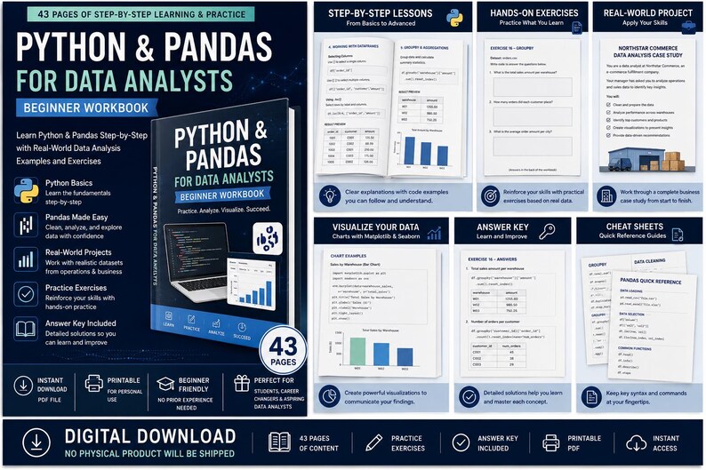 Complete Data Analyst Toolkit | SQL Python Pandas Workbooks + Portfolio Project | Beginner Data Analytics Bundle image 3