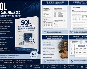 SQL för dataanalytiker – nybörjararbetsbok | SQL-övningar och affärsfallstudier | Digital nedladdning