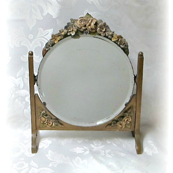 Barbola Mirror - Vintage Swivel Frame 1930s Barbola Vanity Mirror - Rare