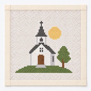 Church Needlepoint Canvas Kit, White Chapel Wedding Venue 13 Mesh, Religious Christian Decor, Wedding Gift Keepsake