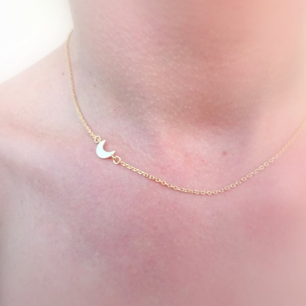 Crescent Moon Necklace, Dainty Gold Moon Necklace, Christmas Jewelry Gift Moon Jewelry, Delicate Gold Half Moon Necklace, Tiny Moon Necklace