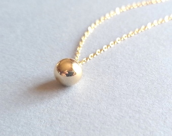 Long Gold Necklace, Gold Sphere Pendant, Long Gold Ball Necklace, Dainty Gold Chain, Women, Gift For Her, Gold 3D Ball Pendant