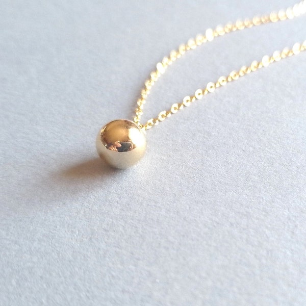 Long Gold Necklace, Gold Sphere Pendant, Long Gold Ball Necklace, Dainty Gold Chain, Women, Gift For Her, Gold 3D Ball Pendant