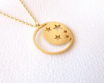 Gold Moon and Star Necklace, Moon and Stars Charm, Crescent Moon Necklace, Dainty Gold Necklace, Half Moon, Women Gift