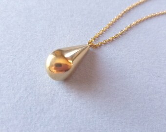 Long Gold Necklace, Gold Drop Pendant, Long Large Tear Drop Charm, Women Jewelry, Gift For Her, Big Gold Rain Drop Pendant, Non Tarnish