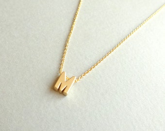 Initial Letter M Necklace, Gold Initial Necklace, Personalized Jewelry, Gold Initial Jewelry, M Letter Necklace Small Initial