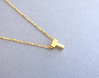 Gold T Necklace, Initial Letter Necklace, Personalized Gift For Her, Dainty Gold Necklace