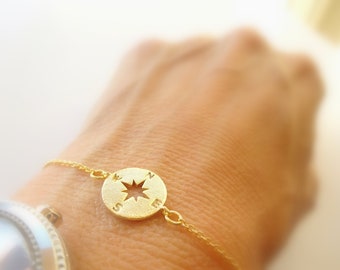 Gold Compass Bracelet, Dainty Gold Bracelet, Gold Round Delicate Bracelet, Graduation Jewelry, Jewelry Gift, Gold Jewelry, Gift For Her