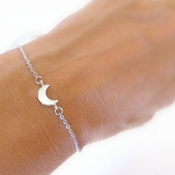 Dainty Silver Bracelet Silver Moon Bracelet, Silver Celestial Jewelry, Delicate Silver Bracelet, Gift For Her, Silver Crescent Moon Bracelet