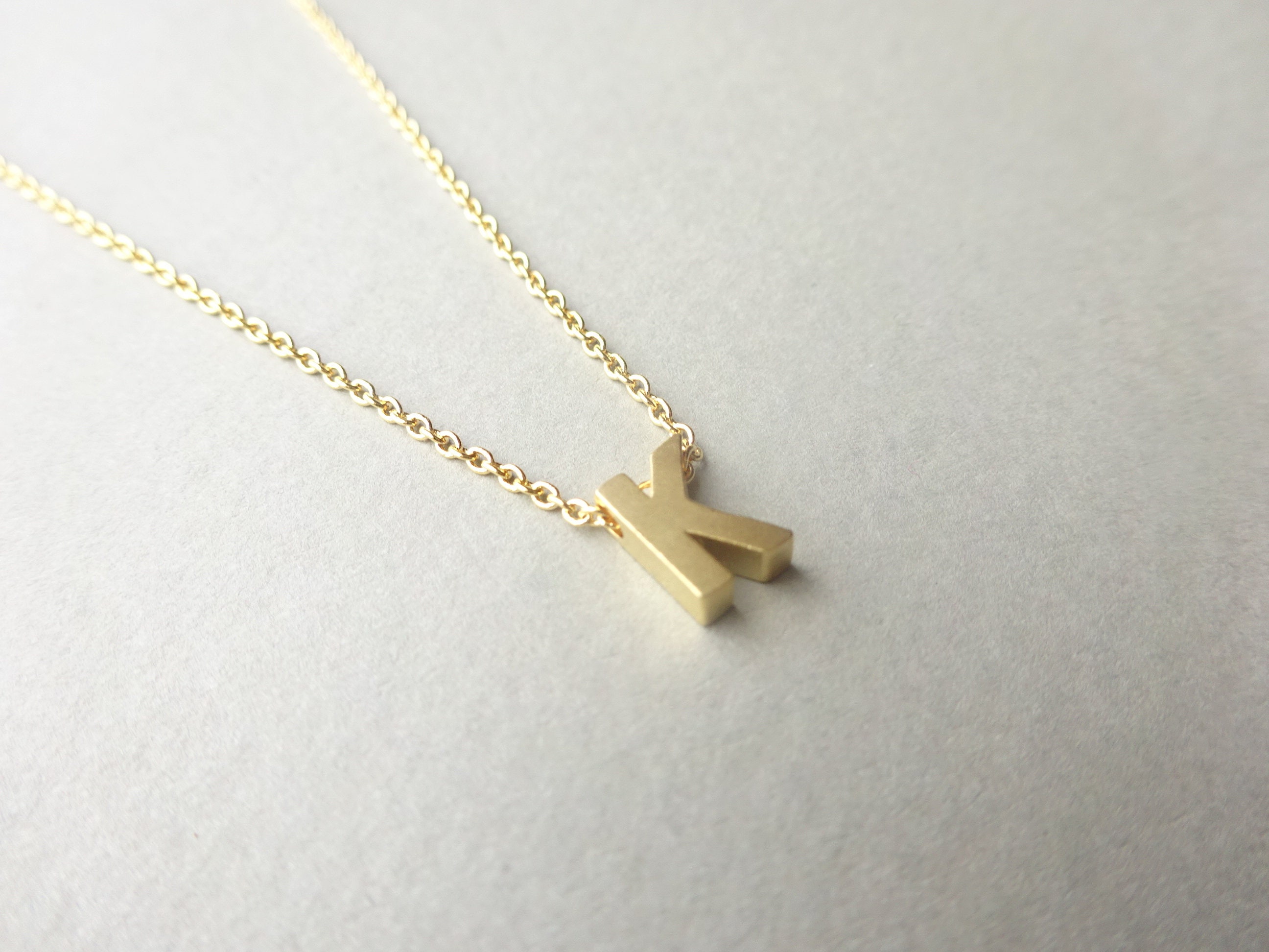 K Letter Necklace Gold Letter Necklace Dainty Gold Necklace Etsy