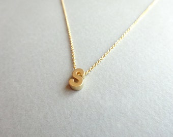 S Letter Necklace, Gold Initial S Necklace, Dainty Gold Letter Necklace, Personalized Gift For Her, Letter Jewelry, Small S Initial Necklace