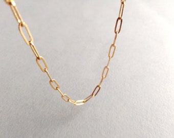 Gold Paperclip Chain Necklace, Gold Chain Link, Men, Unisex, Paper Clip Set, Staple, Layering, Rectangle Elongated Gold Link Necklace