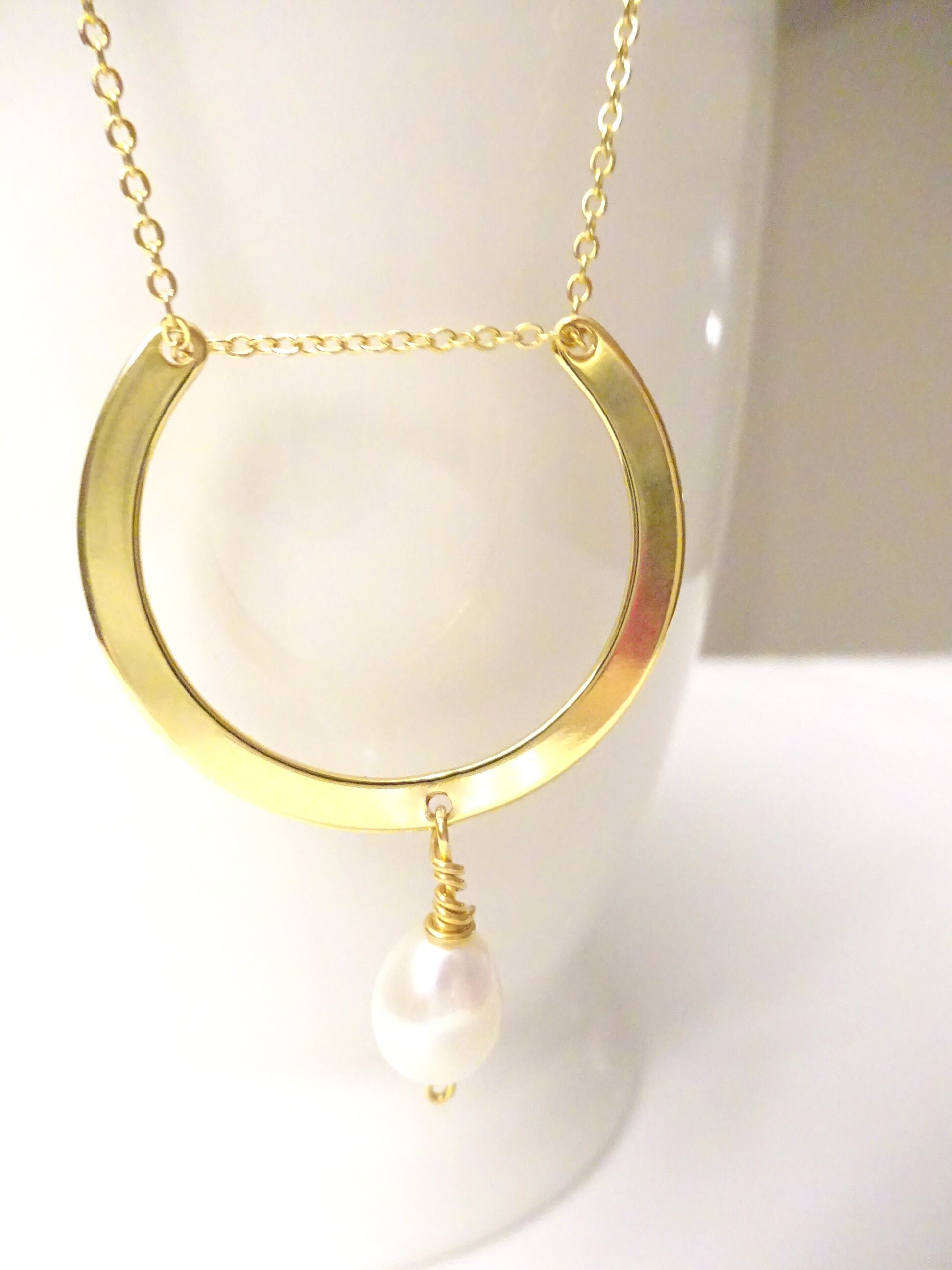 Long Gold Necklace Pearl Charm Long 