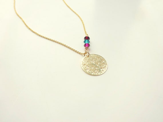 Gold tree of shop life necklace with birthstones