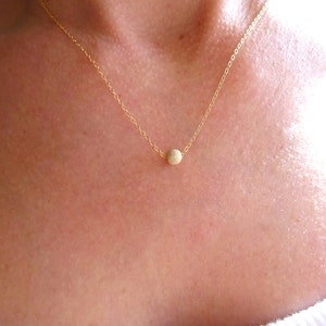 Single Gold Ball Necklace, Minimalist Gold Necklace, Bridesmaid Gift, Dainty Gold Single Bead, Women Jewelry, Floating Sparkle Ball Necklace