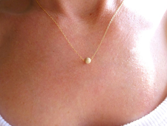 Dainty Gold Ball Necklace Choker Single One 1 Bead Charm Simple