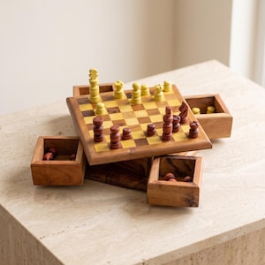 Handmade Wooden Chess Set, Moroccan Juniper Wood Board, Luxury Gift for Him, 32 Piece Chess Set, Coffee Table Decor, Unique Gift