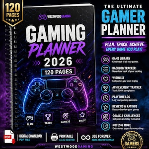 ビデオゲームプランナー2026 | ゲームバックログトラッカー | ゲームジャーナル＆ウィッシュリスト | 実績ログ | 印刷可能なPDF