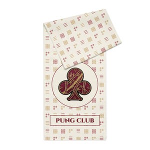 Mahjong table runner with bamboo tile pattern and Pung Club emblem