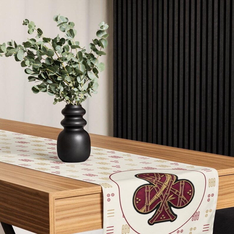Mahjong table runner with bamboo tile pattern and Pung Club emblem