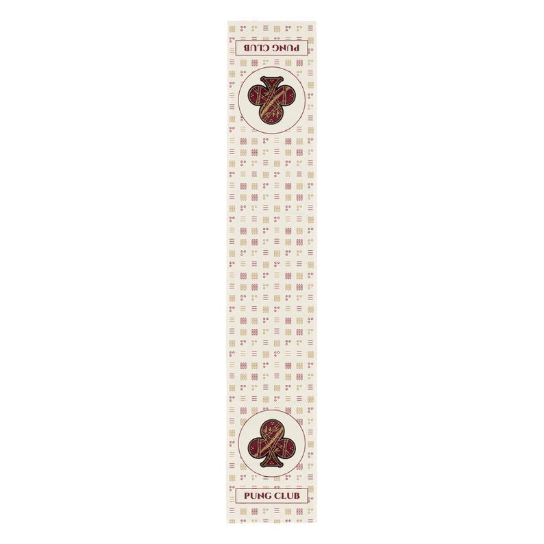 Mahjong table runner with bamboo tile pattern and Pung Club emblem