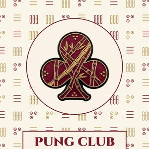 Mahjong table runner with bamboo tile pattern and Pung Club emblem