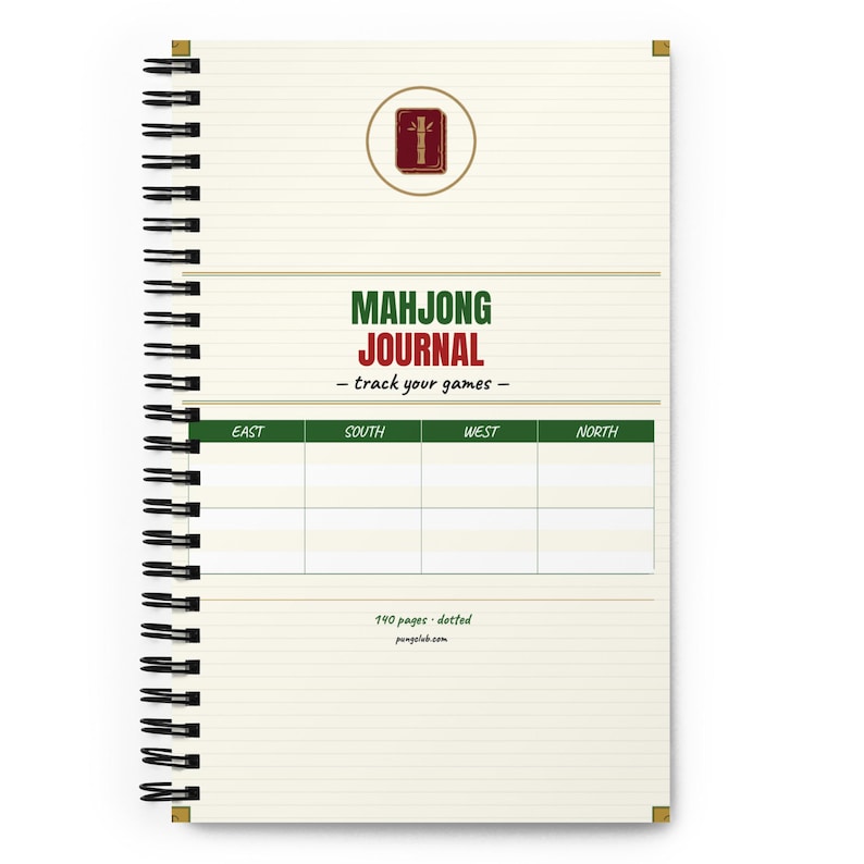 Cuaderno de espiral para mahjong con cubierta de bambú y páginas punteadas. imagen 1