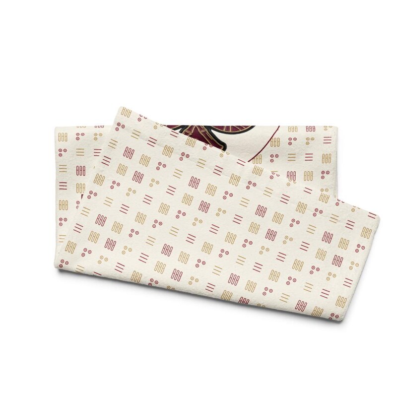 Mahjong hand towel with bamboo tile pattern and Pung Club emblem