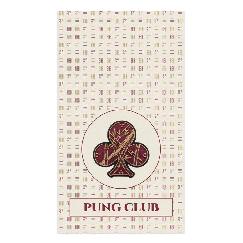 Mahjong hand towel with bamboo tile pattern and Pung Club emblem