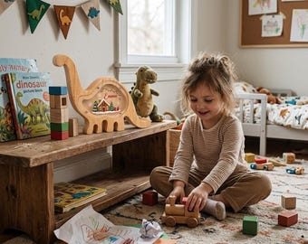 Cofrinho de madeira personalizado em formato de dinossauro para crianças, com nome personalizado. Presente ilustrado de aniversário ou Natal para meninos e meninas.