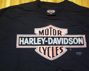 Harley Davidson Tshirt 1990 Original Vintage Deadstock t shirt - Pink Logo tee HD screaming eagle William Harley Knucklehead Indian Buell