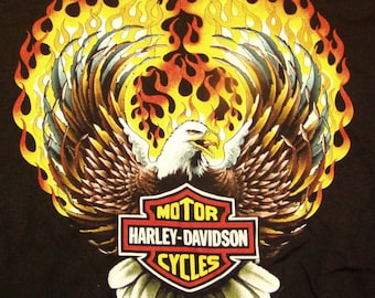 Harley Davidson Tshirt 1990 Original Vintage Deadstock t shirt - Flaming Screaming Eagle tee HD William Harley flathead Indian Buell HOG