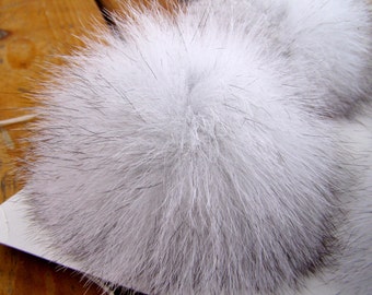 Blue Fox Pom Pom - Authentic, Genuine Fox Fur Pompom, Natural Fox Fur Pom pom balls, large 4 inch Blue grey fox ball, keychain hat Accessory