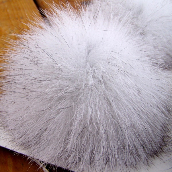 Blue Fox Pom Pom - Authentic, Genuine Fox Fur Pompom, Natural Fox Fur Pom-pom balls, large 4 inch Blue grey fox ball, keychain hat Accessory