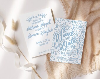 Whimsical Save the Date Cards | 5"X7"| Hand Illustrated and Hand Lettered | Digital Download | Made to Order