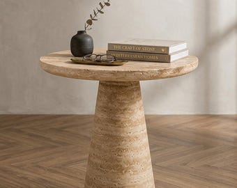 Luxury Travertine Side Table, Natural Stone Marble Accent Table, Modern Living Room End Table, Minimalist Coffee Table, Handmade Home Decor