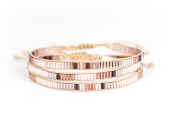 Delicate pastel bead bracelet, set of thin bracelets, Layer Bracelet, shades of pink, boho jewelry for women, gift for her