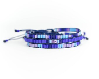 Cobalt Blue Loom Bead Bracelet Set, Boho Layer Jewelry