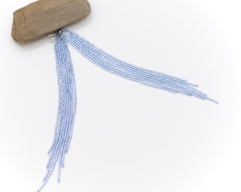 7 iches Long Beadwoven Sky Blue Fringe Earrings, Glass seed beads, Boho gift.