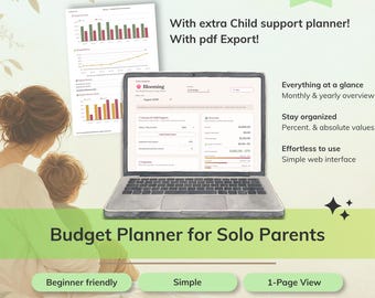 Budget Planner for Single Parents | Interactive Financial Planner | Child Support Tracker, Savings Goal & Yearly Overview | Digital Download