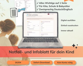 Child Emergency & Info Sheet | Contacts, Doctors, Emergency Numbers | Digital PDF