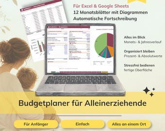 Budget Planner Excel & Google Sheets for Single Parents | Household Budget with Charts, Savings Tracker, Child Support | Digital Download