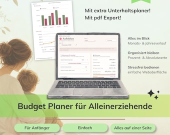 Budget planner for single parents | Interactive financial planner with child support tracker, savings goal & annual progress | Digital download